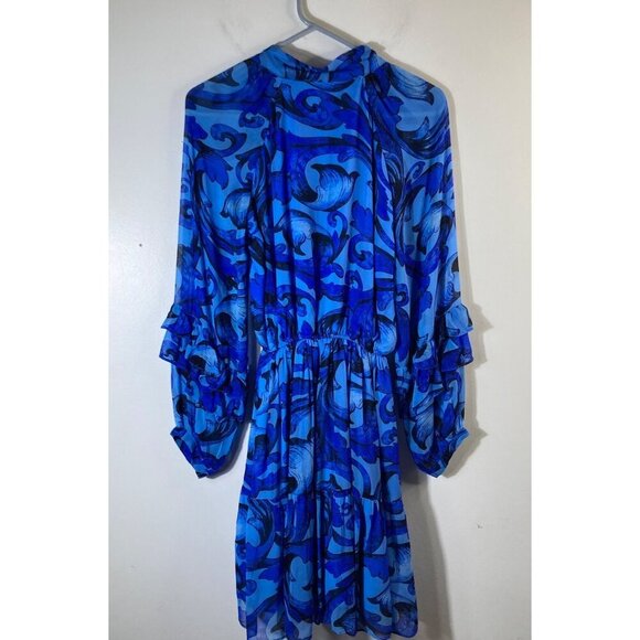 Womens Maude Vivante V Neck Ruffle Dress Long Sleeve Blue S #0 - Picture 2 of 9